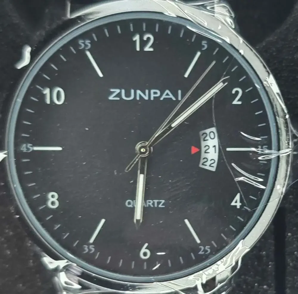 Zunpai Men's Quartz Wrist Watch with Black Dial and Faux Leather Strap